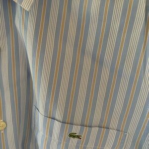 Lacoste Men's Blue and White Striped Button Down Shirt